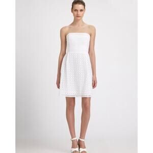 Laundry by Shelli Segal White Crochet Eyelet Cut Out Strapless Dress Size 10